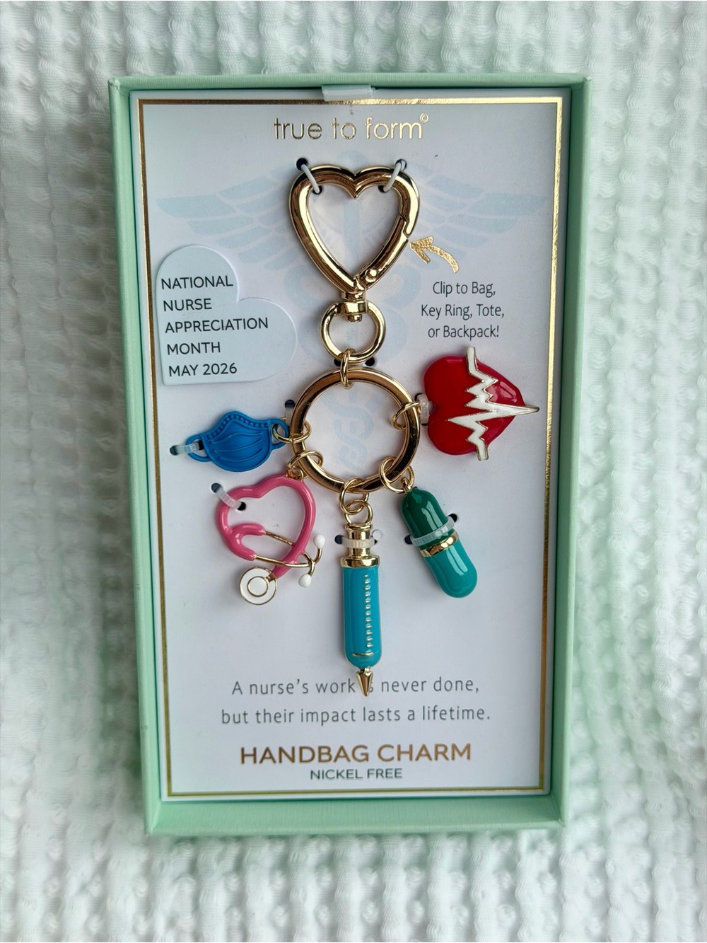 True to Form Nurse Bag Charm Keychain Medical RN Appreciation Gift Viral HTF NIB